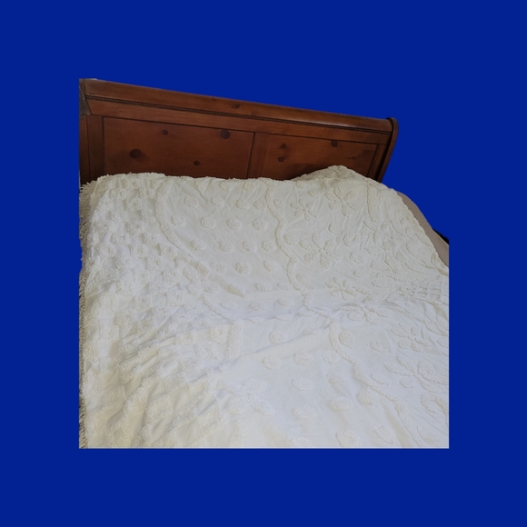 Vintage MCM Chenille Bedspread King Size Daisey Checkerboard Fringe Granny Core - Picture 5 of 9